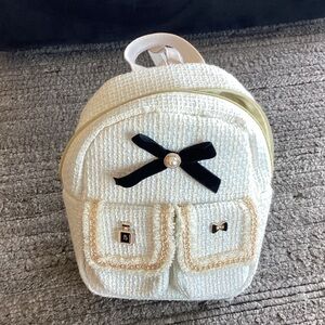 Jirai Kei Ryousangata Lolita Cream Black Mini Backpack With Adjustable Straps